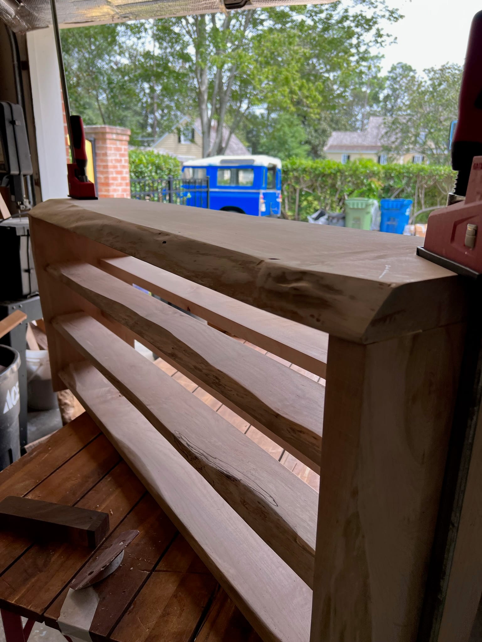 Slatted maple shelving unit