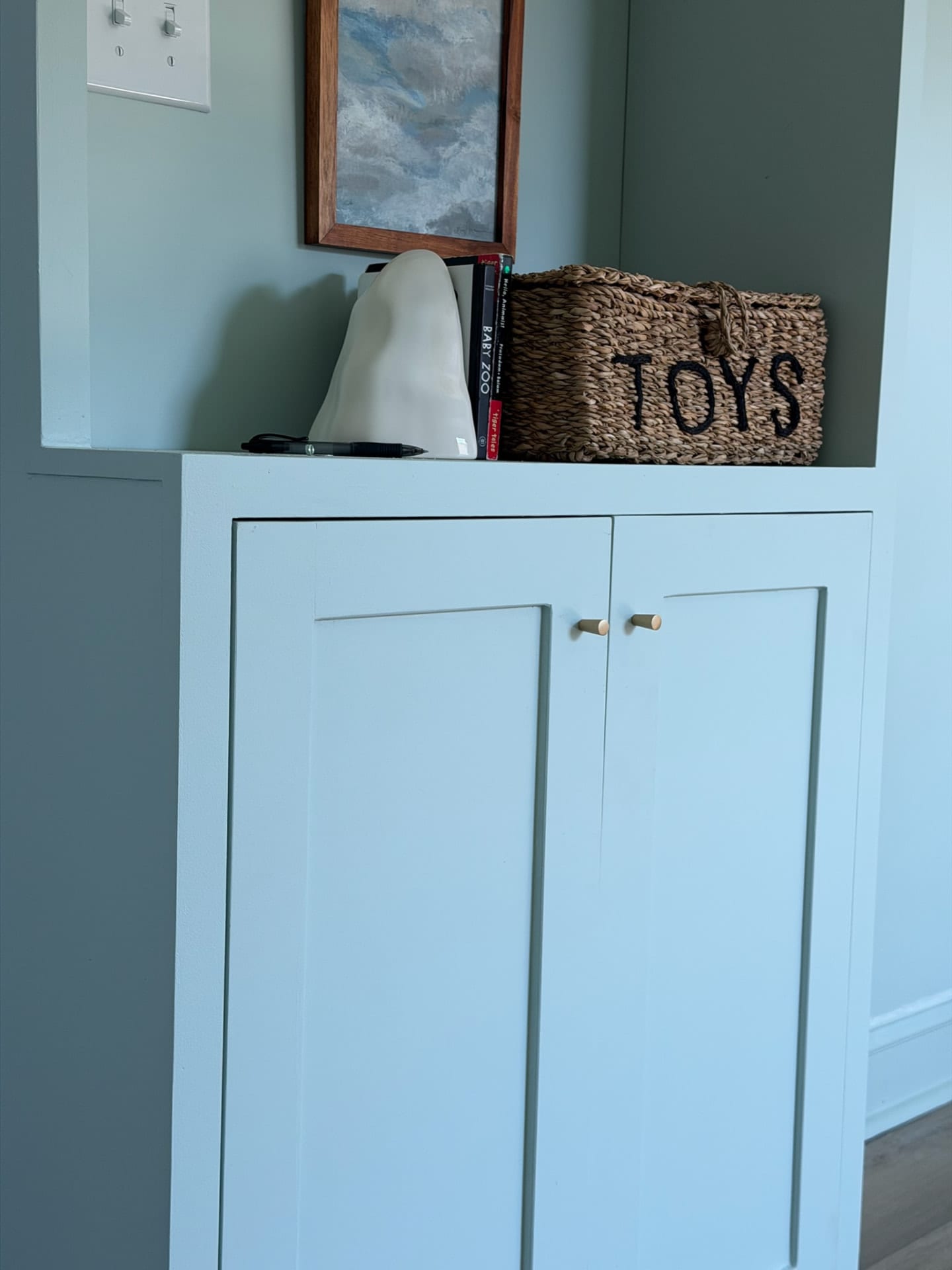 Painted built-ins with walnut shelves