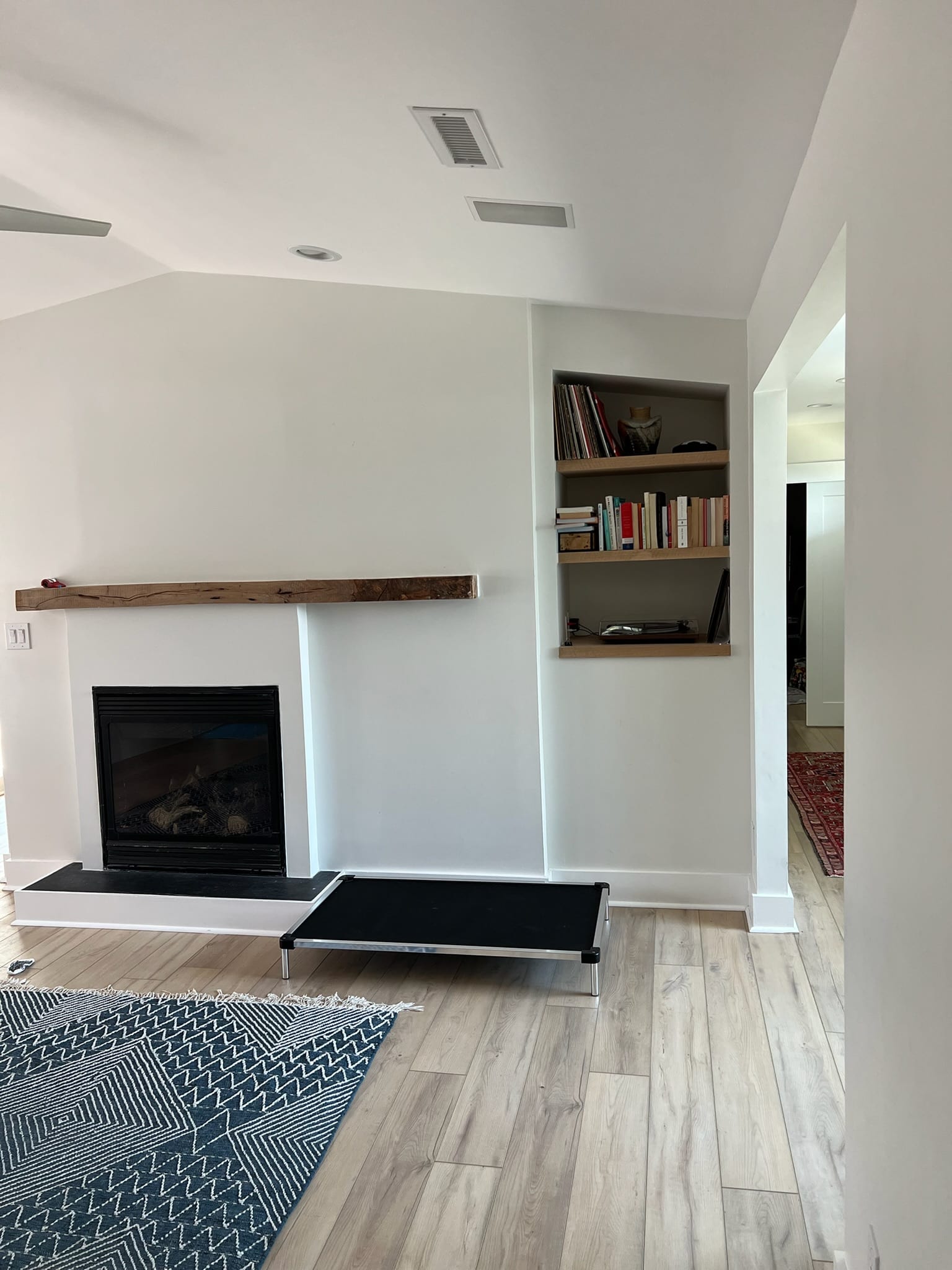 Built-in fireplace bookshelf niche