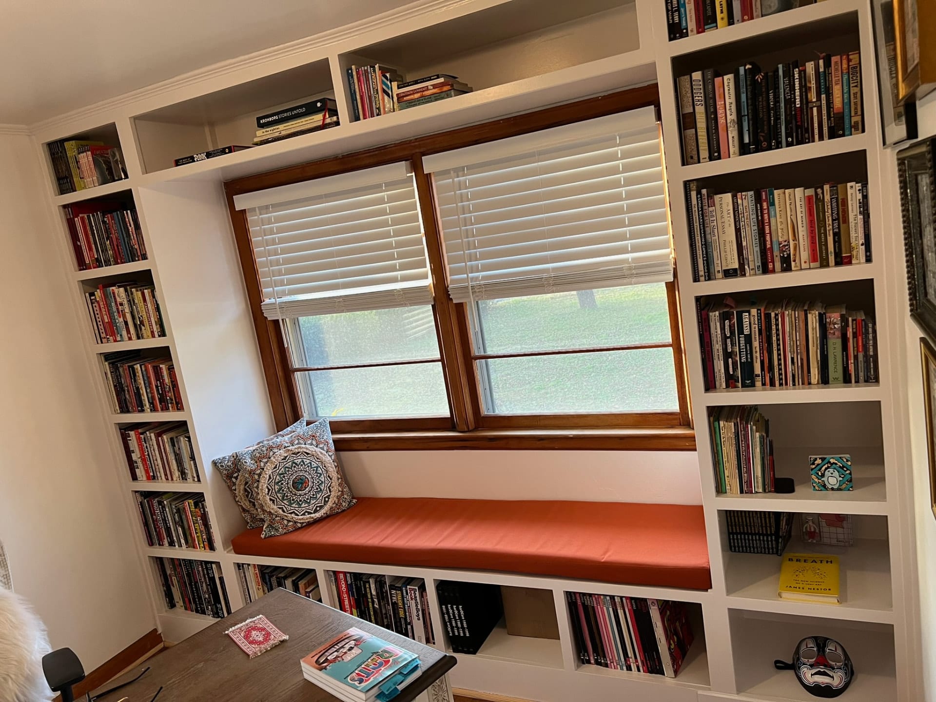 Library wall with window seat