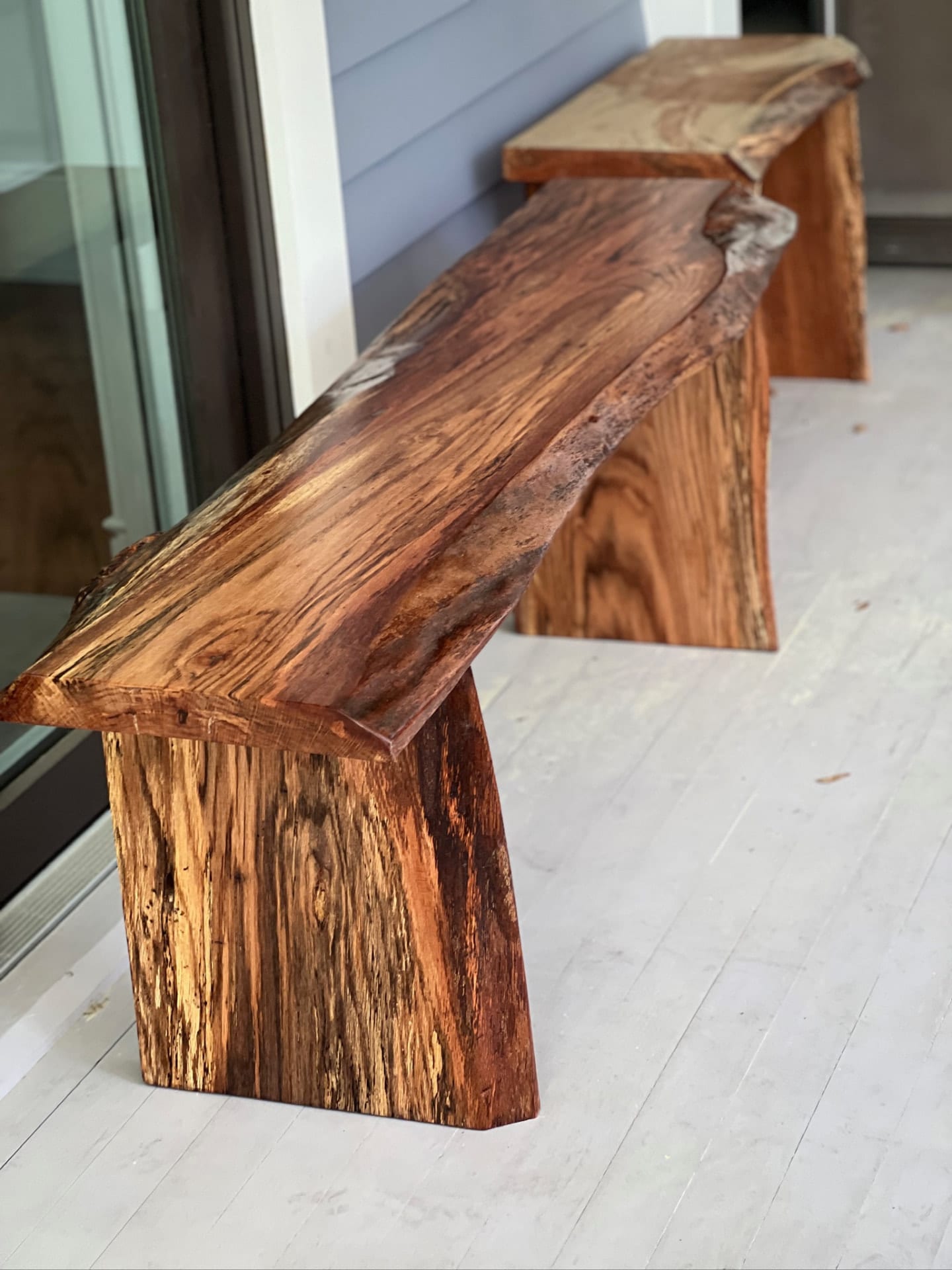 Live-edge pecan slab bench