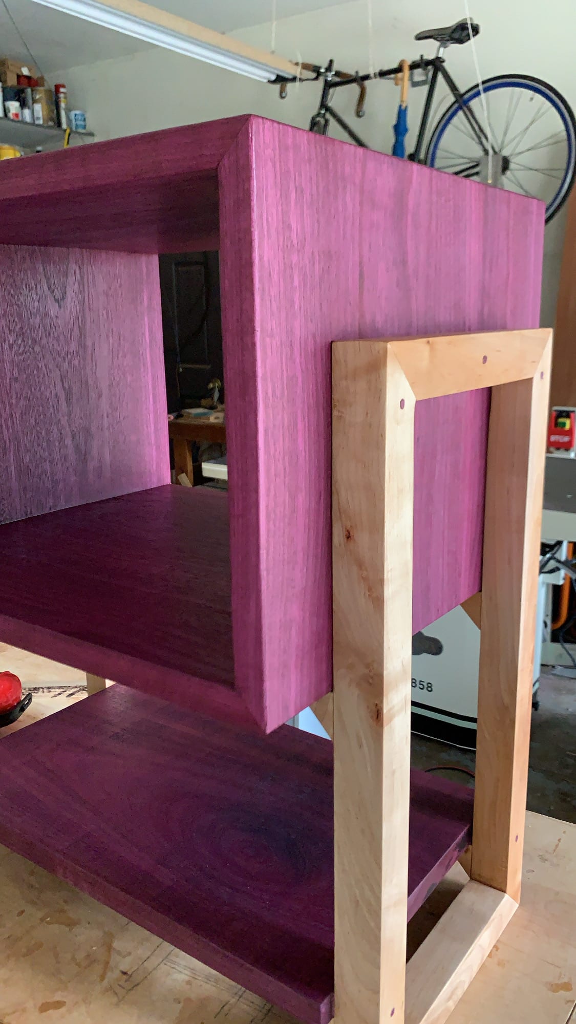 Purpleheart & maple nightstand