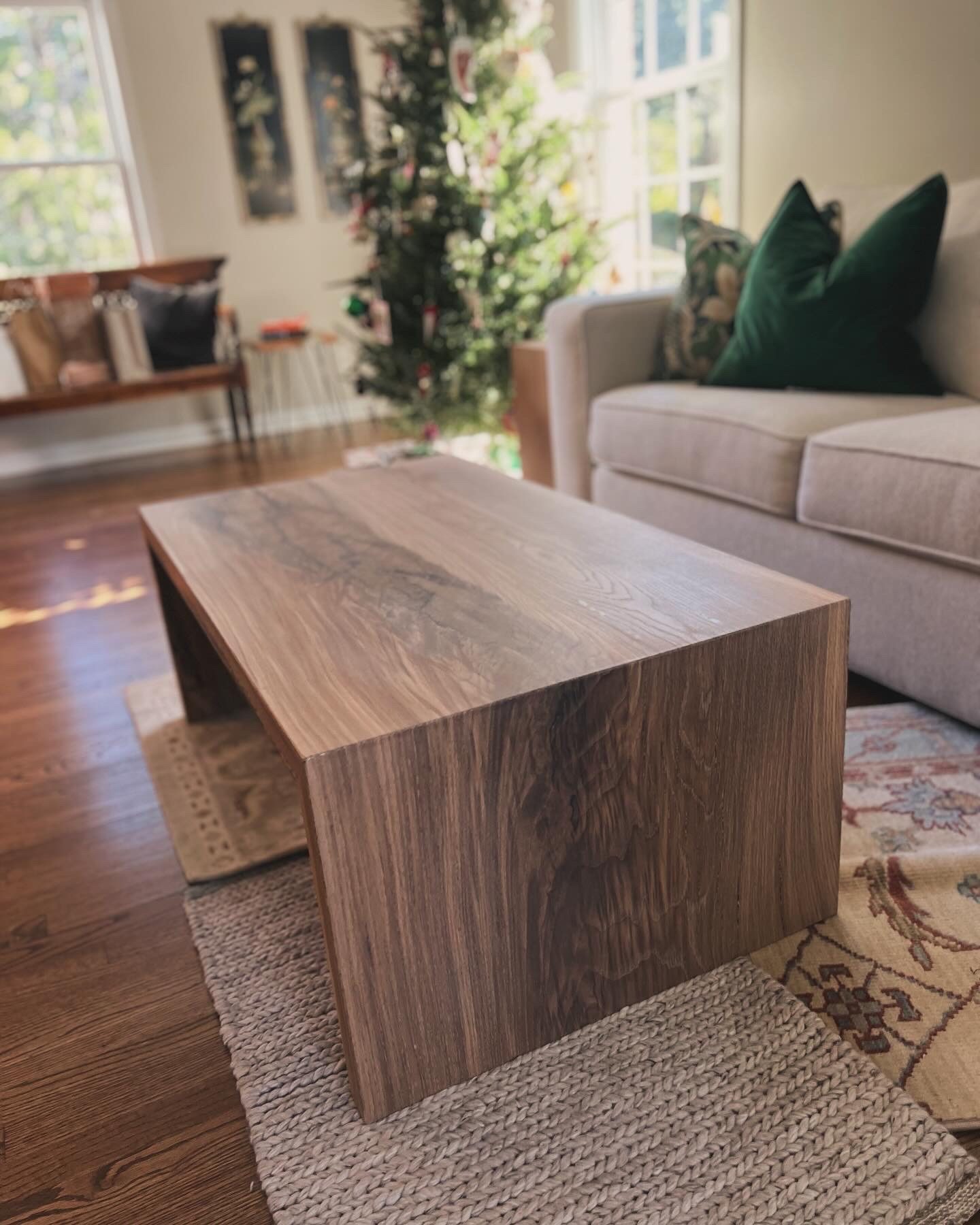 Dark walnut waterfall coffee table