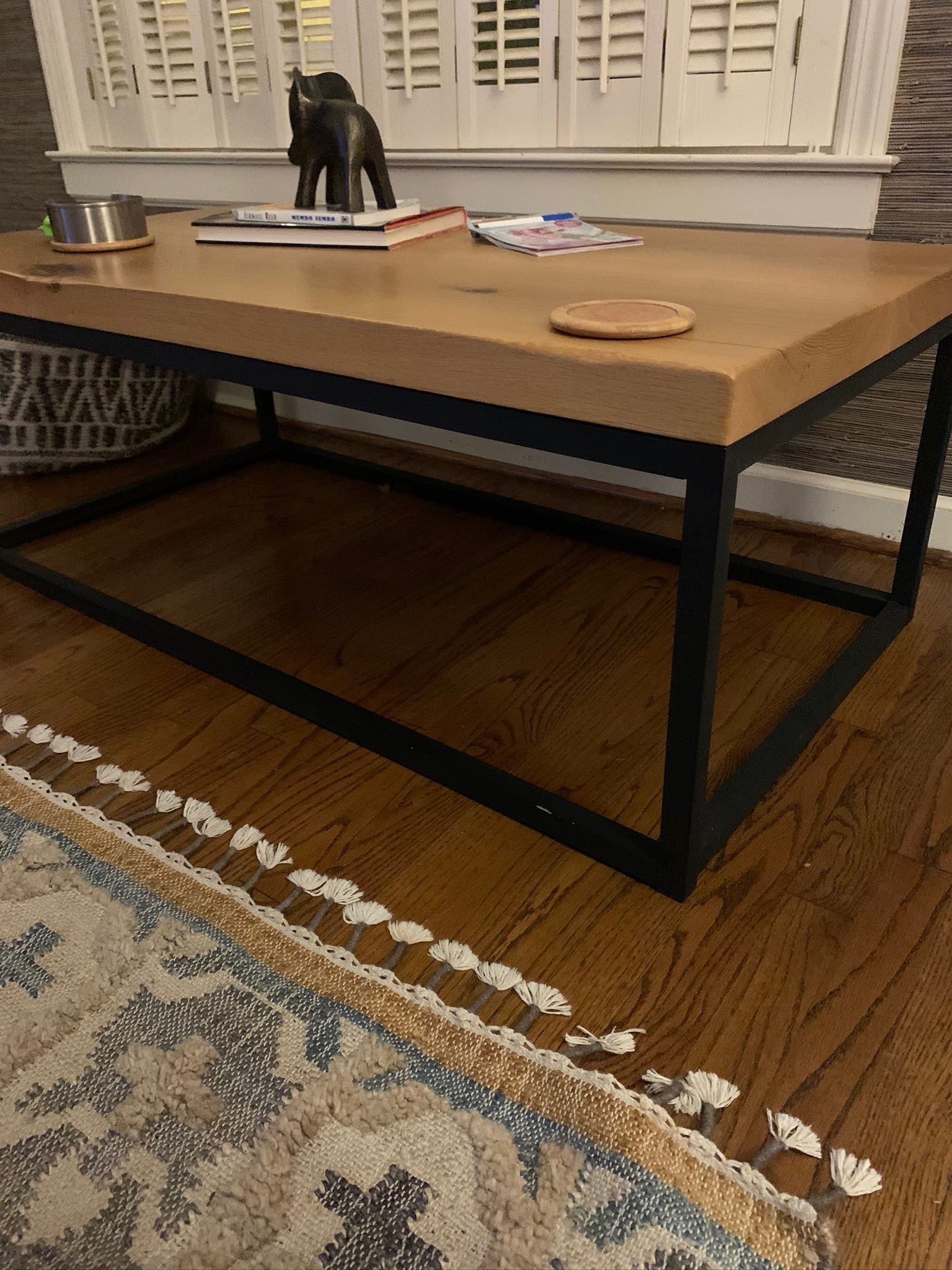 Reclaimed oak coffee table with steel frame