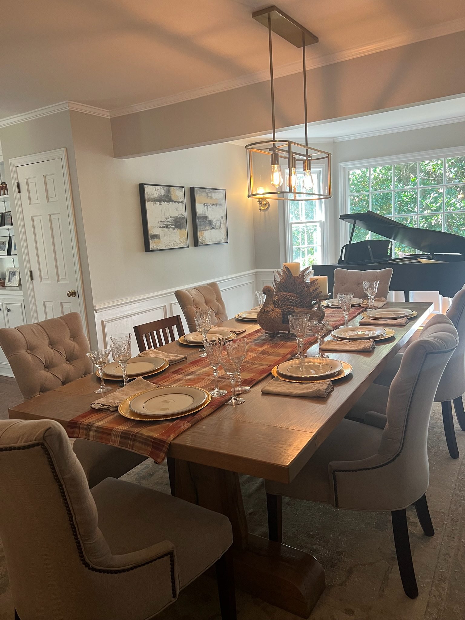 Oval walnut pedestal dining table