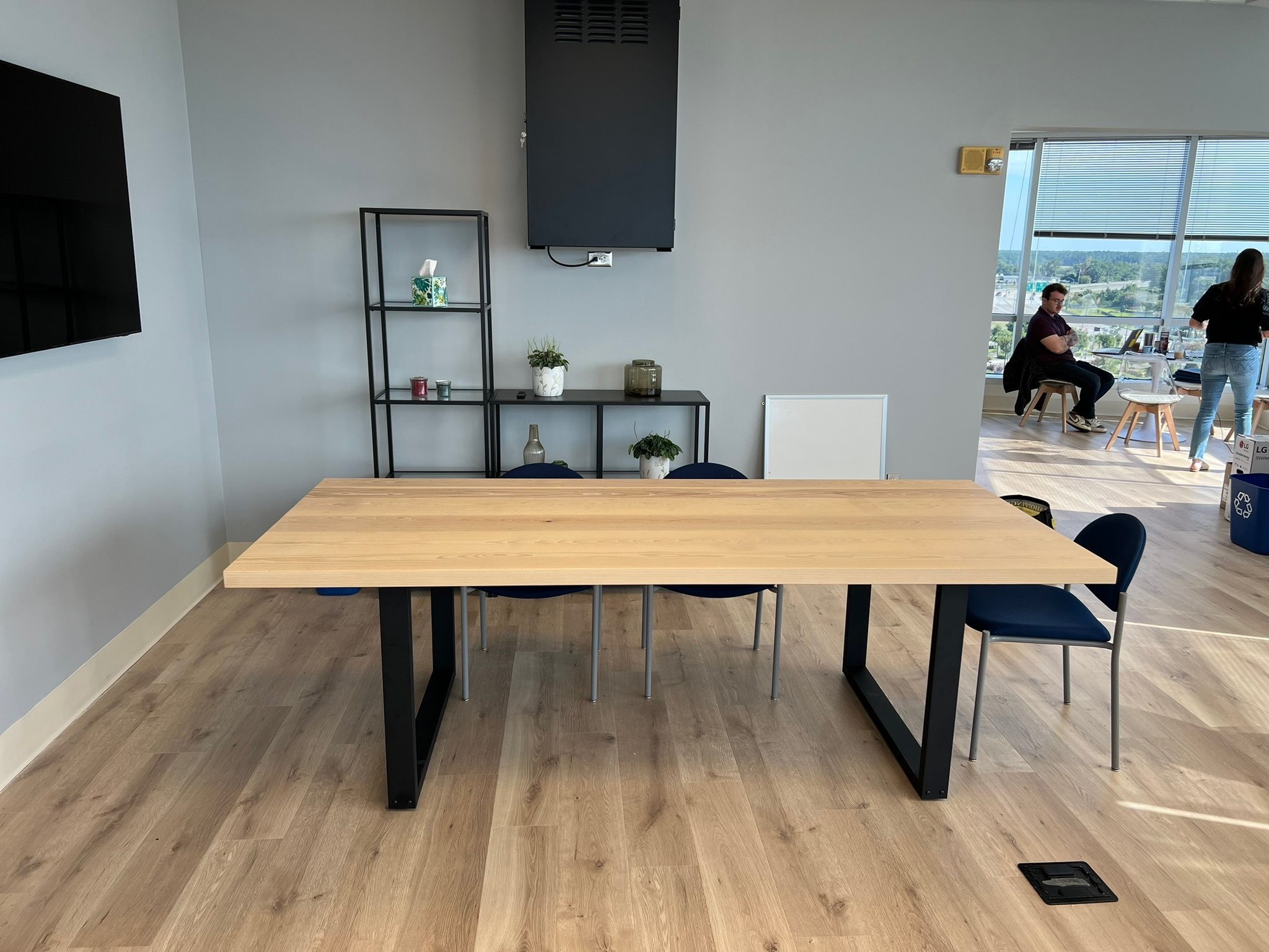 Ash dining table with black steel legs