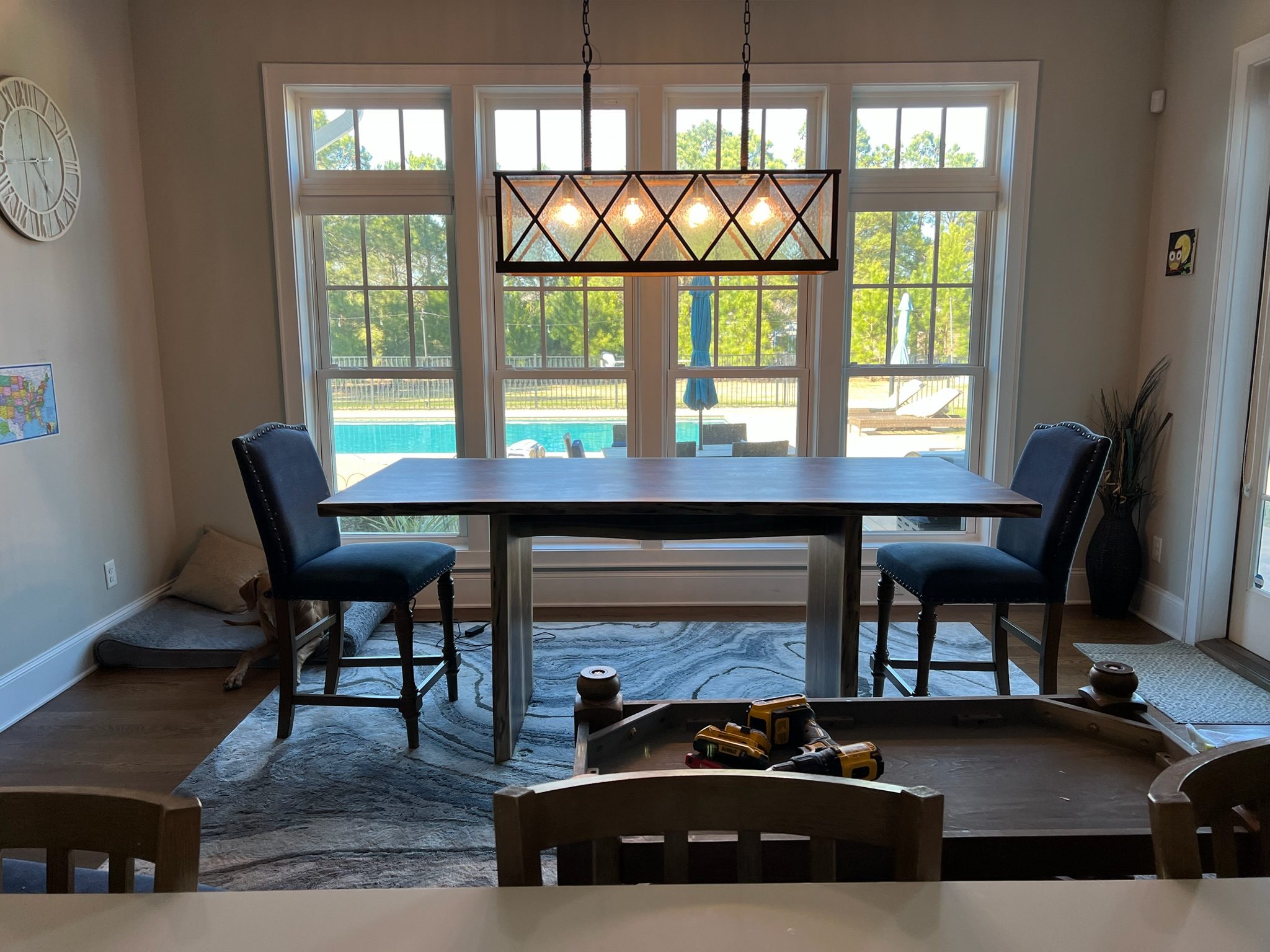 Weathered oak counter-height dining table