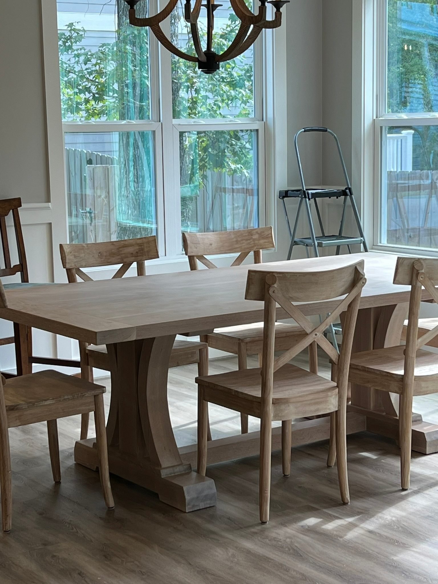 Whitewashed oak trestle dining table