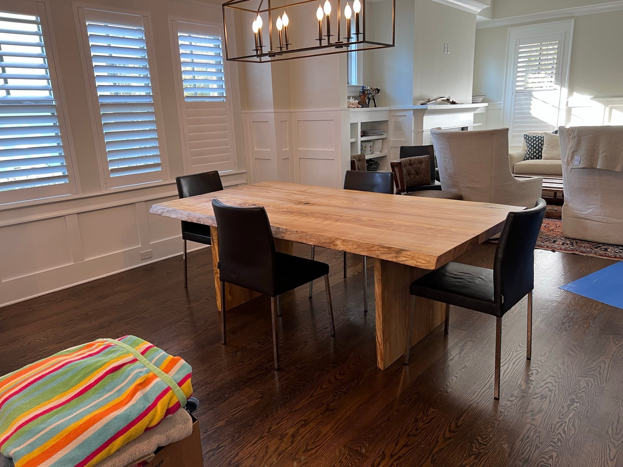 Live-edge ash dining table with block legs