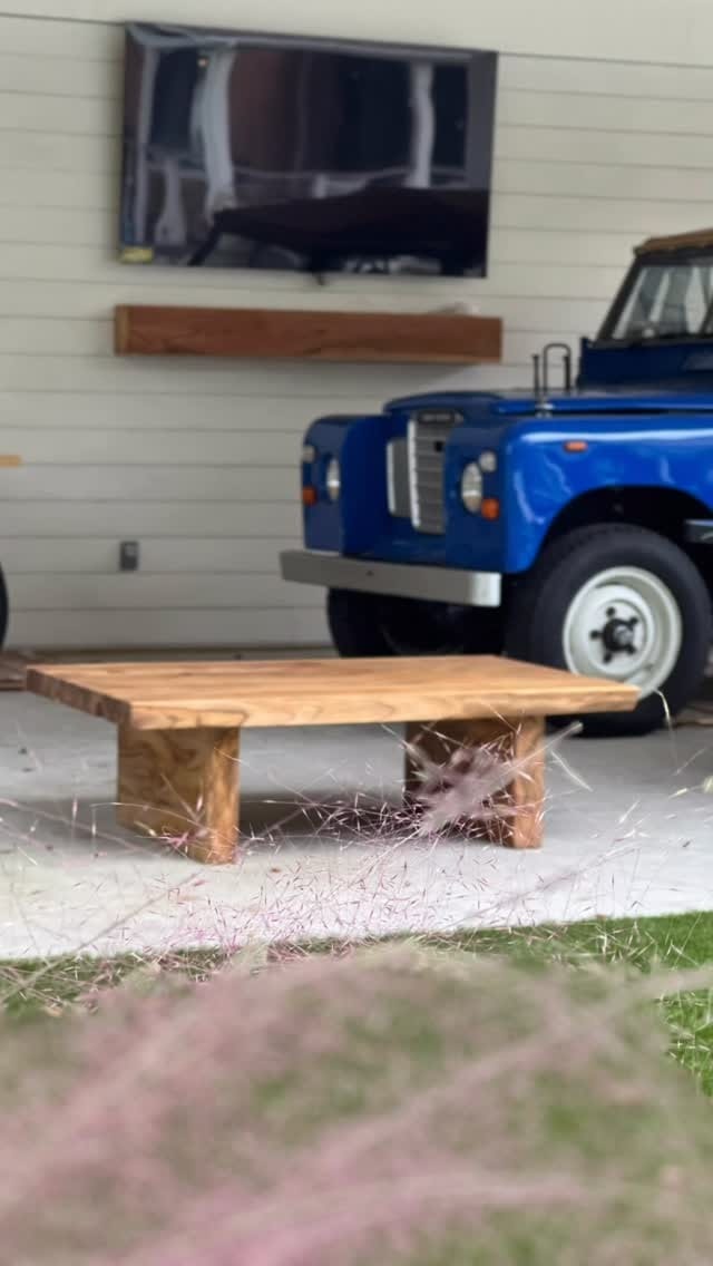 A blue vintage Land Rover